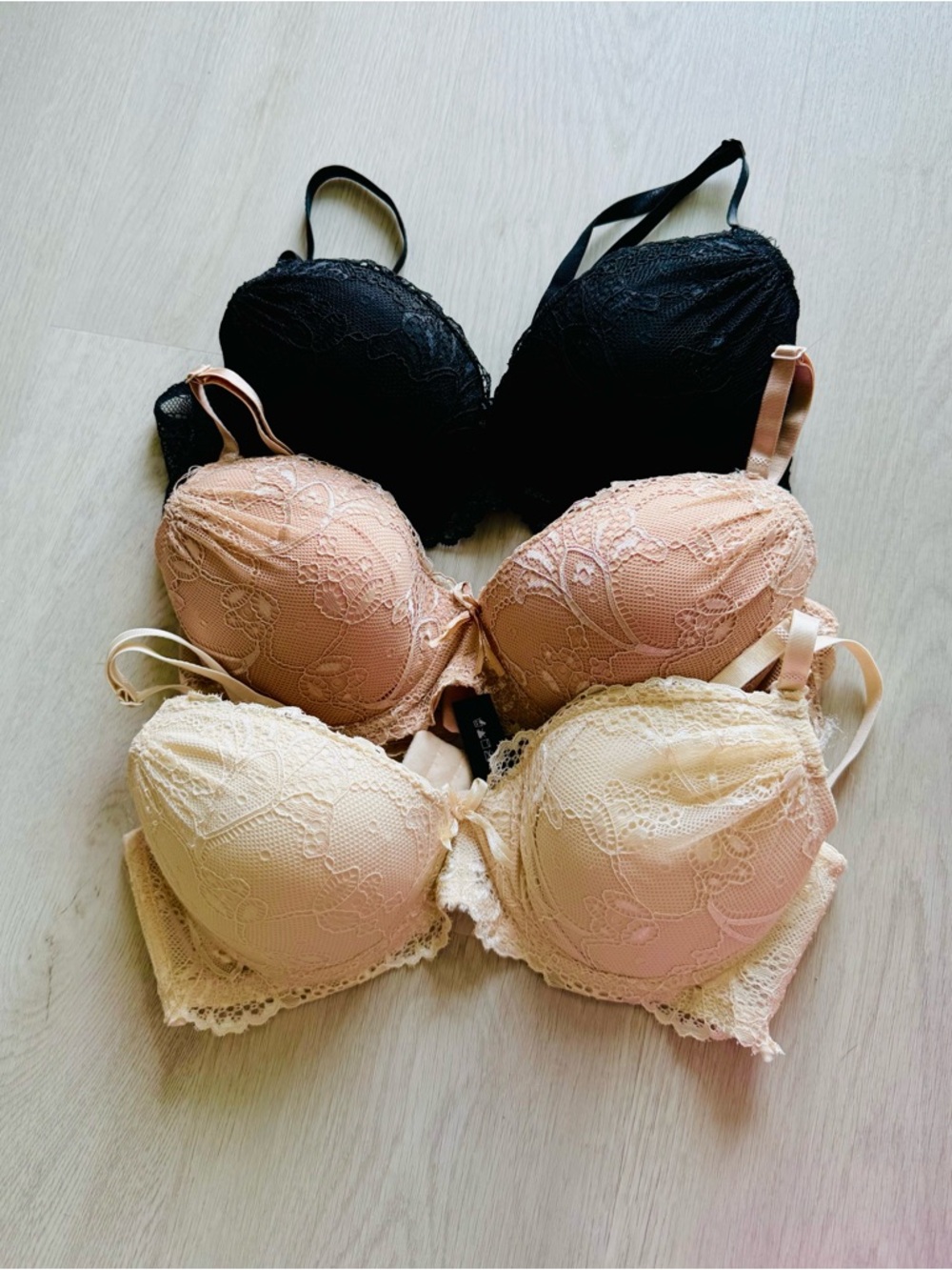 Lace Push-Up Bra - Black, Blush, and Cream